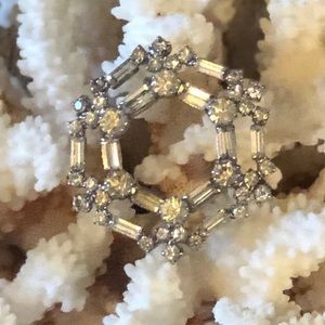 Vintage Hexagon Crystal Brooch 2”